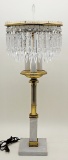 Very Nice Elegant Vintage Marble & Brass Lamp W/ Cut Crystal Prisms - 28