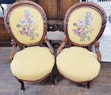 Pair Walnut Victorian Chairs W/ Needlepoint - LOCAL PICKUP OR BUYER RESPONS