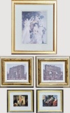 5 Vintage Prints - Framed W/ Glass, Largest Is 13