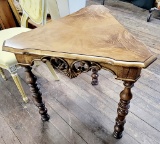 Vintage Carved Tripod Table W/ Burled Wood Top - 29