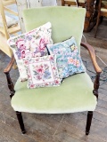 Vintage Walnut-Framed Chair W/ Velvet Seat & 3 Needlepoint Pillows - LOCAL
