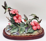 Large Andrea 50th Anniversary Humming Bird Bisque Figure On Wooden Stand -