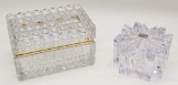 Nice Large Crystal & Brass Trimmed Box W/ Lid - 7½