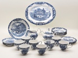 26 Pieces Heritage Hall Blue & White Dinnerware - Platter Is 12