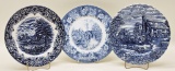 3 England Blue & White Plates - Meakin Etc., 10