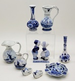 9 Pieces Vintage Blue Delftware - Tallest Is 6¼