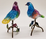 Pair Very Nice Parrot Venetian Glass Figures On Hand Painted Bases - 9