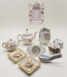 Estate Lot - Includes Teapots, Dishes, Clock, Frame Etc.