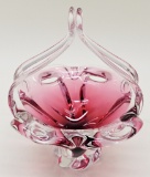 Murano Cranberry Glass Basket - 9