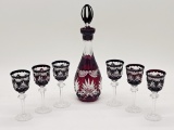 Bohemia Dark Red Cut-To-Clear Decanter & 6 Stems - 12
