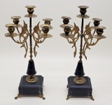 2 Antique 1800s Brass & Marble Candelabras - 14