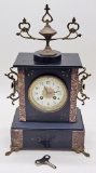 Antique 1800s Bronze & Marble Clock - 16½
