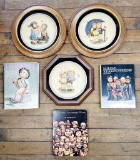 3 Large Hummel Plates - (1975, 1980, 1985), All In Walnut Display Frames;