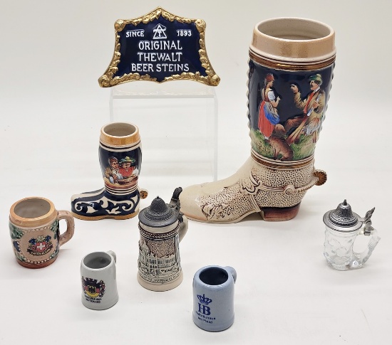 Estate Lot - 7 Steins & Sign, Largest Is 9½"