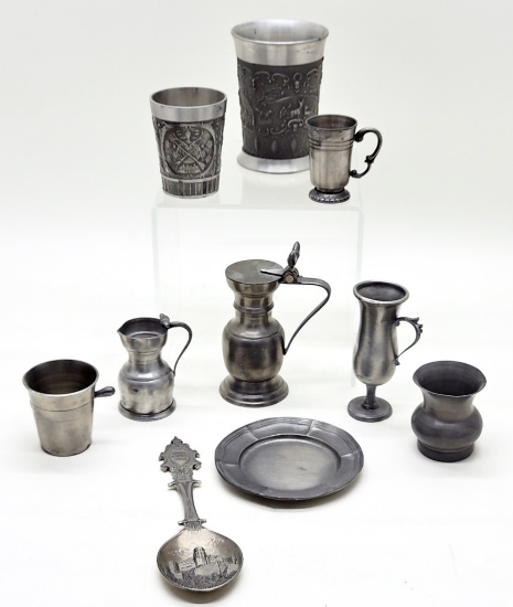 Estate Lot - 10 Misc. Pewter Pieces, Tallest Is 4¼"