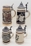 4 Vintage Germany Beer Steins - Tallest Is 10¼