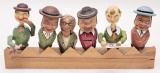 6 Germany Animated Wood Carved Bottle Stoppers W/ Stand