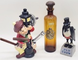 Old Crow Plastic Advertising Piece - Repaired;     Amber Glass Decanter W/