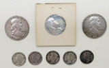 3 Benjamin Half-Dollars;     5 Mercury Head Dimes