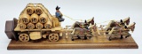 Large Vintage Carved Germany Wooden Beer Wagon W/ Horses Musical - 20