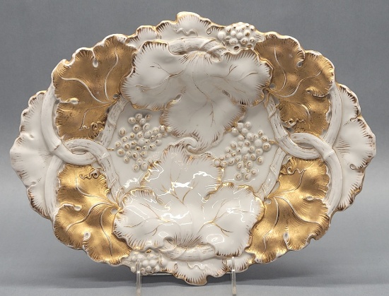 Large Meissen Cabinet Dish W/ Heavy Gold Gilded Border & Center Leaves - 14