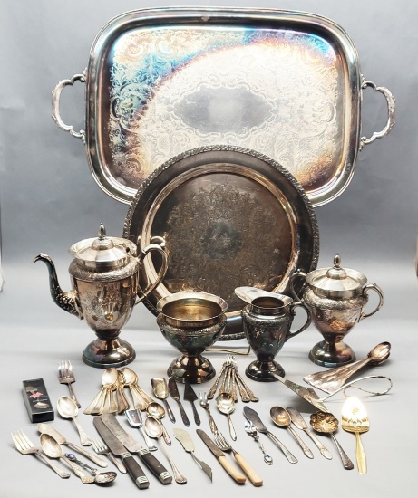 Antique Silverplated Coffee Service;     Misc. Flatware - Some Alike;     R