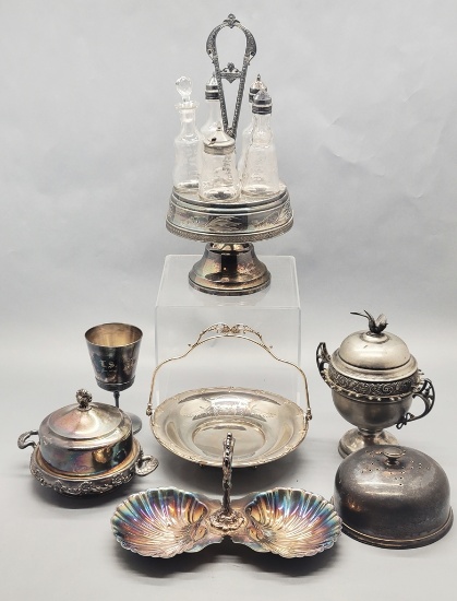 Estate Lot Silverplated Serving Pieces - Includes Castor Set, Dome, Sugar B