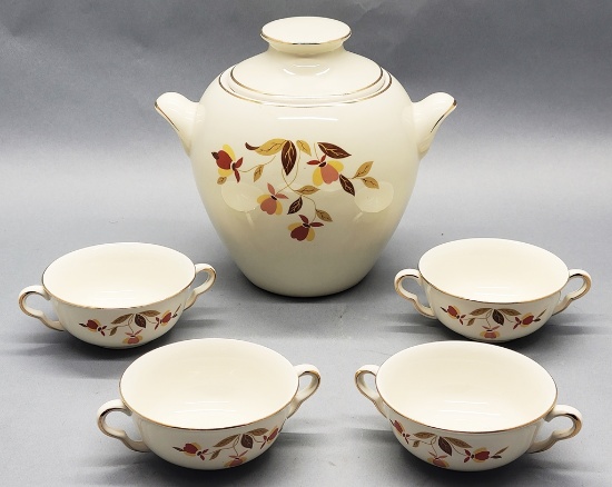 Jewel T Autumn Leaf - Includes 4 6" Double-Handled Soup Bowls, Cookie Jar W