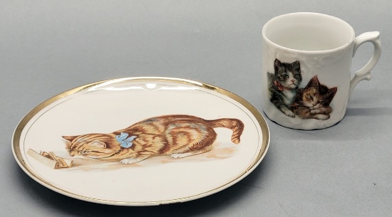 Vintage Germany Cat Mug & Plate