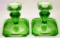 Pair Jeanette Glass Co. Green Uranium Depression Glass Candlesticks - 4