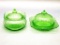 Jeanette Glass Co. Green Uranium Depression Glass Round Butter Dish - 6