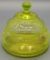 Rare Hand Made In Italy Vaseline Glass Candy Dish W/ Lid - 6½