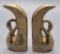 Pair Nice Brass Swan Bookends - 6½