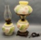 2 Consolidated Glass Company Cosmos Oil Lamps - 1 Has Been Electrified, Tal