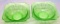 2 Jeanette Glass Co. Green Uranium Depression Glass Square Vegetable/Berry