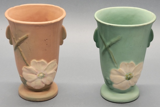 2 Weller Wild Rose Vases - 6½"