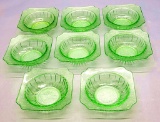 8 Jeanette Glass Co. Green Uranium Depression Glass Small Bowls - 4¾