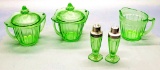 Jeanette Glass Co. Green Uranium Depression Glass - Includes: Pair 4