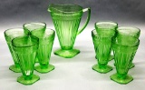 Jeanette Glass Co. Green Uranium Depression Glass Pitcher - 8