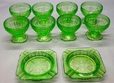 Jeanette Glass Co. Green Uranium Depression Glass - Includes: 8 2¾