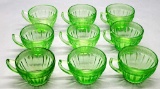 9 Jeanette Glass Co. Green Uranium Depression Glass Cups