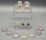 2 Glass Dog Candy Containers;     3 Crystal Shakers;     7 Salt Cellars