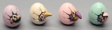 4 Wooden Hand Carved & Painted Hatching Eggs