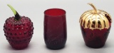 Glass Strawberry Paperweight;     Lake Of The Ozarks 1940 Souvenir Glass;