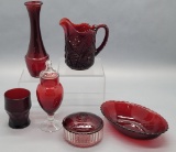 6 Pieces Royal Ruby Glass - Includes: Tumbler, Vase, Pitcher, Covered Candy
