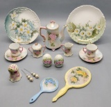 14 Pieces Hand Painted China - Includes: Tea Service, 2 Dresser Mirrors, 3