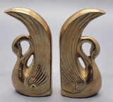 Pair Nice Brass Swan Bookends - 6½
