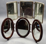 2 Tryptic Men's Folding Shaving Mirrors - Oval Middle Frame Missing Leg