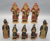 8 Vintage Wax Santa Figures - Tallest Is 7