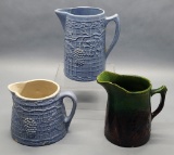 3 Stoneware Pitchers ( Old Sleepy Eye, Lattice & Grape) - All Have Loss, La